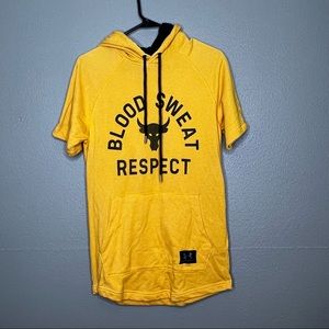 Under Armour Men's Project Rock Respect Short Sleeve Hoodie Yellow Black Size S